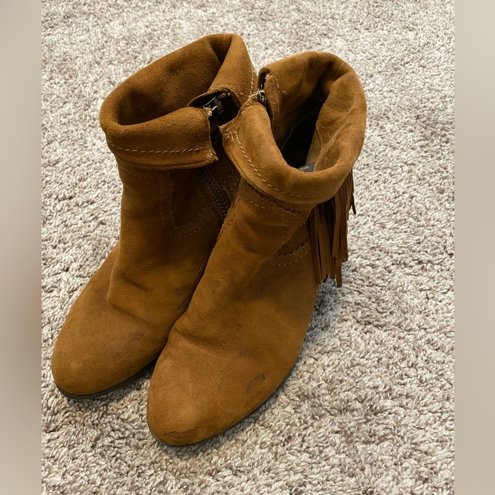 Sam Edelman Fringe Booties, women’s size 8, Cognac